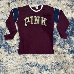 VS Pink Bling Maroon and Blue Long Sleeve Shirt